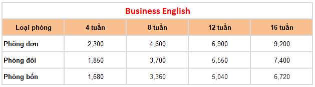 chi phí khóa tiếng Anh thương mại tại Cella Premium