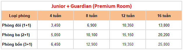 chi phí khóa học gia đình phòng premium tại Cella Premium